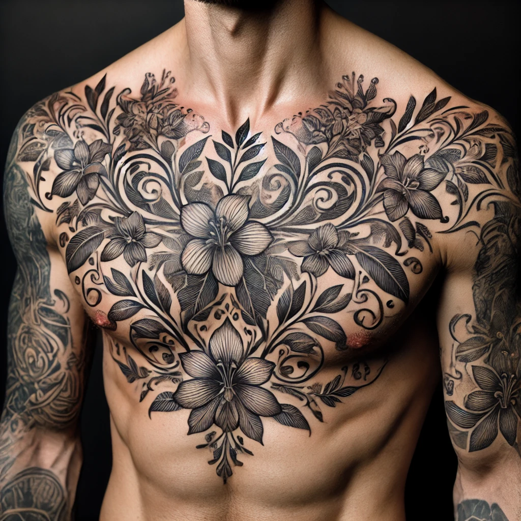 Botanical Patterns tattoo on men chest