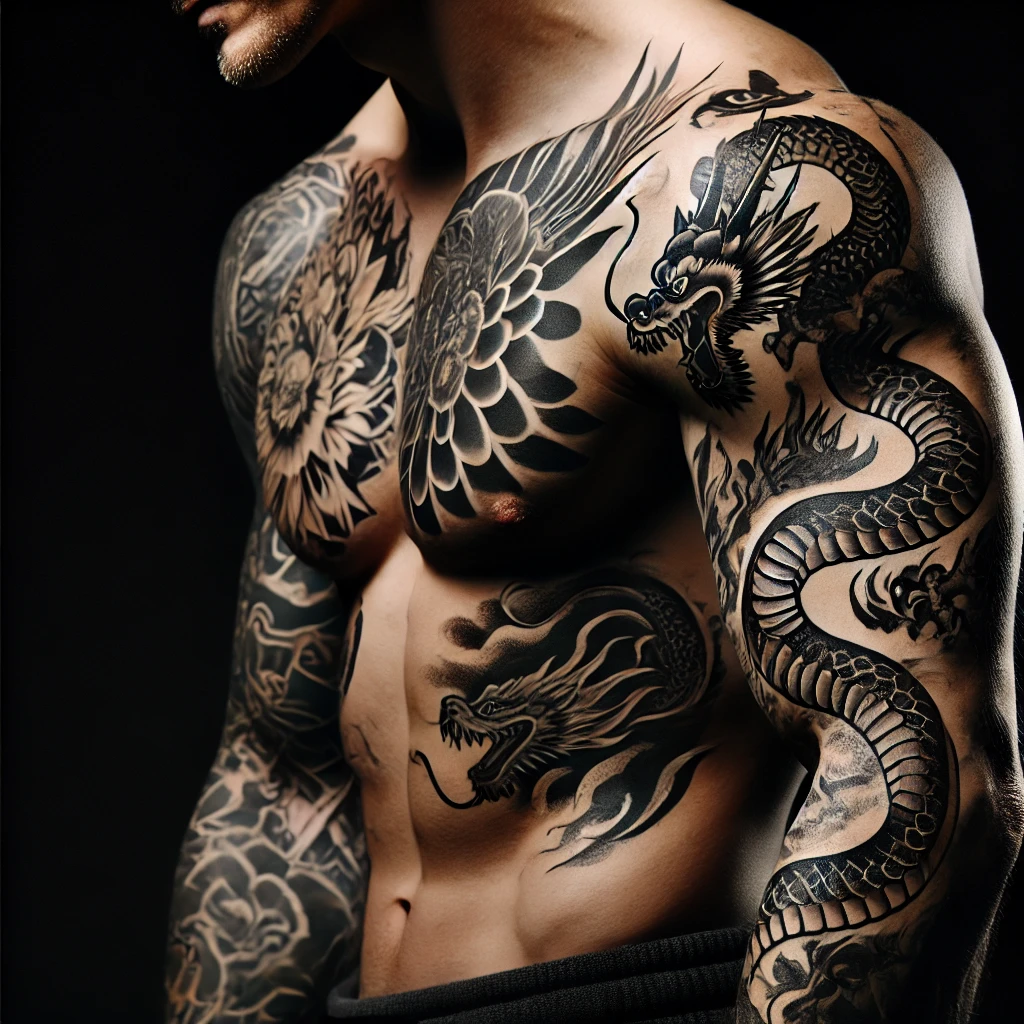 Mythological creatures Tattoo: Dragon Tattoo, Snake Tattoo